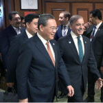 Prime Minister Muhammad Shehbaz Sharif receiving the Chinese Premier H.E. Li Qiang at the venue of the 23rd SCO Council of Heads of Government Meeting