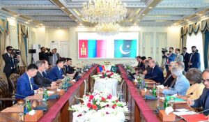 The Prime Minister of Mongolia H.E. Luvsannamsrain Oyun-Erdene along with a delegation meets Prime Minister Muhammad Shehbaz Sharif.