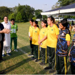 Federal Secretary, MoFE&PT, Mohyuddin Ahmad Wani intrect with students during 3-day "Girls Sports Carnival 2024" organized by Ministry of Federal Education and Professional Training at Pakistan Sports Complex