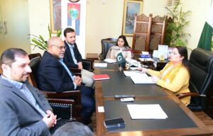 Coordinator to Prime Minister on Climate Change, Romina Khurshid Alam talking to a delegation of International Federation of Red Cross and Red Crescent Societies (IRFC) that called on her led by country head, Farid Abdulkadir Mohamed Aiywar to discuss climate resilience and environmental sustainability related matters.