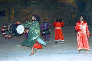 Artists perform Kathak dance on stage late night at the Royal Kitchen (Shahi Qilla)