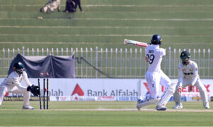 Pakistan players celebrating the wicket of England batter Ben stokes during the 3rd day of the last cricket Test match between Pakistan and England Pindi Cricket Stadium