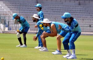 Pakistan Cricket team players in training session for upcoming Test series against England Cricket team at Multan Cricket Stadium.