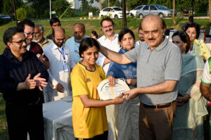 Federal Secretary, MoFE&PT, Mohyuddin Ahmad Wani intrect with students during 3-day "Girls Sports Carnival 2024" organized by Ministry of Federal Education and Professional Training at Pakistan Sports Complex