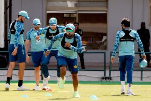 Pakistan Cricket team players in training session for upcoming Test series against England Cricket team at Multan Cricket Stadium.