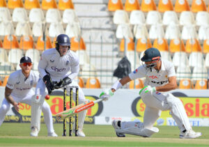 England bowler Brydon Carse celebrates with Shoaib Bashir after taking the wicket of Saud Shakeel during day one of the Second Test Match between Pakistan and England at Multan Cricket Stadium.