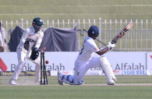Pakistan players celebrating the wicket of England batter Jamie Smith during the 3rd day of the last cricket Test match between Pakistan and England Pindi Cricket Stadium