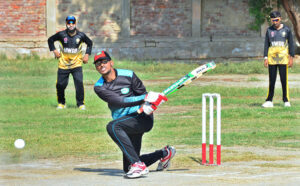 A view of cricket match played between Hyderabad and Faisalabad Blind Cricket teams during Khalid Hussain Bhatti Memorial T20 Blind Cricket Tournament at Degree College Ground.