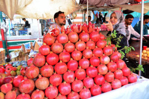 A Woman Selects and Purchases Pomegranates from a Vendor at Fakir Ka Pir Road
