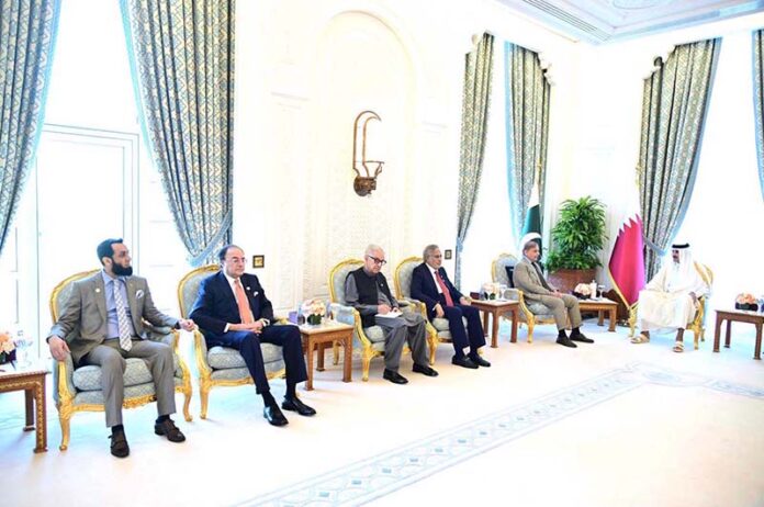 Prime Minister Muhammad Shehbaz Sharif meets with Amir of Qatar His Highness Sheikh Tamim bin Hamad Al Thani