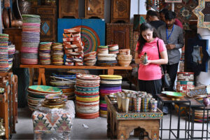 People visiting stalls during the "Daachi Arts & Craft Exhibition" at Pak China Friendship Centre