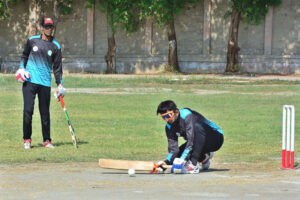 A view of cricket match played between Hyderabad and Faisalabad Blind Cricket teams during Khalid Hussain Bhatti Memorial T20 Blind Cricket Tournament at Degree College Ground.