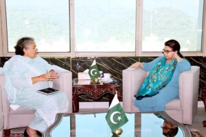 Minister of State for IT and Telecommunication, Ms. Shaza Fatima Khawaja in a meeting with Pakistan Ambassador to Germany Ms. Saqlain Syedah in Federal Capital.