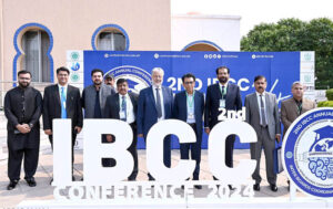 Federal Minister for Federal Education and Professional Training Dr. Khalid Maqbool Siddiqui in a group photo at the "2nd Annual Conference 2024 of Inter Boards Coordination Commission (IBCC) at Zaki Auditorium Allama Iqbal Open University