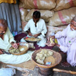 Workers busy in making tobacco "Beedi" local cigarettes at their work place