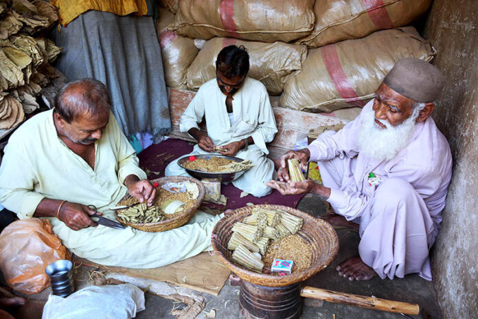 Workers busy in making tobacco 