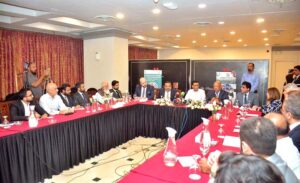 Federal Minister for Education and Professional Training Khalid Maqbool Siddiqui chairing a meeting with the NAVTCC counterpart colleagues from United Kingdom
