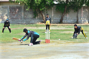 A view of cricket match played between Hyderabad and Faisalabad Blind Cricket teams during Khalid Hussain Bhatti Memorial T20 Blind Cricket Tournament at Degree College Ground.