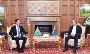 President Asif Ali Zardari in a meeting with the President of Turkmenistan, Serdar Berdimuhamedov.