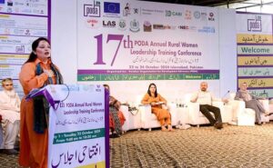 Coordinator to the Prime Minister on Climate Change, Romina Khurshid Alam addressing as chief guest at the 17th Annual Rural Women Leadership Training Conference at Lok Virsa in Federal Capital.