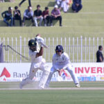 Pakistan batter Abdullah Shafique plays a shot during the 3rd day of the last cricket Test match between Pakistan and England Pindi Cricket Stadium