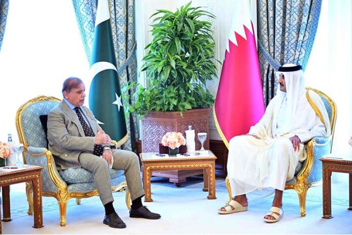 Prime Minister Muhammad Shehbaz Sharif meets with Amir of Qatar His Highness Sheikh Tamim bin Hamad Al Thani