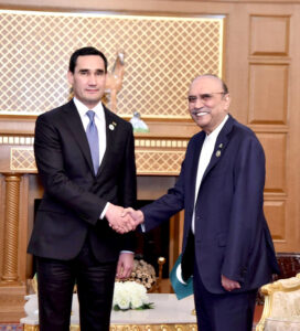 President Asif Ali Zardari in a meeting with the President of Turkmenistan, Serdar Berdimuhamedov.