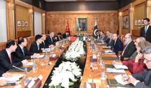 President Asif Ali Zardari in a meeting with the Premier of the State Council of the People's Republic of China, Li Qiang, at Aiwan-e-Sadr.