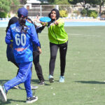 Players in action in Flying Disc match between ITS Academy & Baloch Academy teams during Hyderabad Flying Disc Championship at Public School