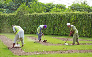 Dedicated gardeners work tirelessly to maintain the lush greenbelt along the canal to enhance the beauty of the city.