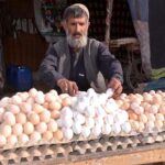 A vendor displaying eggs to attract potential customers at Meezan Chowk as the demand rises with the dropping temperatures in city