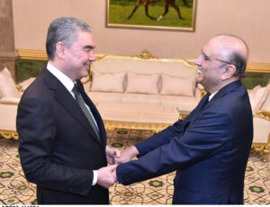 President Asif Ali Zardari meets with the National Leader of the Turkmen People and Chairman of the Halk Maslakhaty (Peoples Council) of Turkmenistan, Gurbanguly Berdimuhamedov.