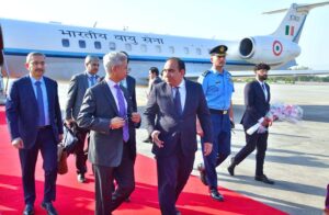 Indian Minister of External Affairs Subrahmanyam Jaishankar being received by DG South Asia Ilyas Nizami at Nur Khan Airbase.