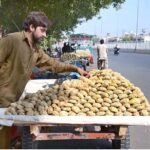 Vendors displaying sweet item (gur) to attract customers at General Bus Stand Road