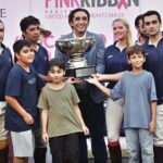 Chairman PPP Bilal Bhutto Zardari presenting the trophy to the successful team of polo match at Polo Ground