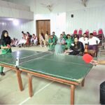 Players in action during Intercollegiate Table-Tennis Tournament organized by Sargodha Education Board at Government Graduate College for Girls Chandni Chowk