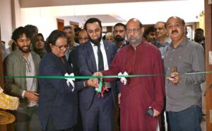Federal Minister for Information, Broadcasting, National Heritage, and Culture, Attaullah Tarar, inaugurates the "PASSAGES OF LIGHT" exhibition, showcasing vibrant paintings by Sri Lankan artists Mueen Saheed and Bilaal Raji Saheed, at the Pakistan National Council of the Arts (PNCA).