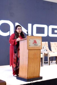 Minister of State for IT and Telecommunication Ms. Shaza Fatima Khawaja addressing SANOG-42 Conference.