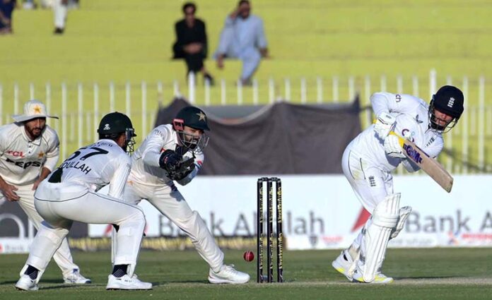 England player Ben Duckett in action during the second day and last cricket Test match between Pakistan and England at Pindi Cricket Stadium in twin cities