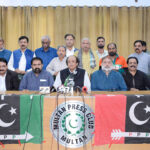 City President PPP, Malik Naseem Labar addressing a press conference at the press club