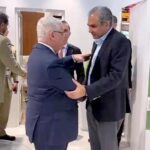 Federal Minister for Interior Mohsin Naqvi shaking hands with Azerbaijan's Minister of State for Interior Aliyev Ismat Rashid in Istanbul on October 24, 2024