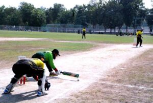 Blind players of cricket team KPK during in a thrilling match with Punjab blind team at the PBCC Blind Cricket Super League 2024, stadium in Bahawalpur