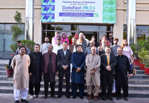 Chief Statistician of Pakistan Bureau of Statistics, Dr. Naeem Uz Zafar (SI), addresses the media during the 'Data Fest 2024' meet and greet session at the PBS conference room in Federal Capital.