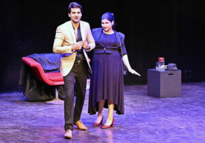 Artists performing features thrilling theater performance titled “The 39 Steps" directed and adapted by Mazhar Suleman Noorani during the World Culture Festival 2024 at Arts Council of Pakistan Karachi (ACP) on late Wednesday night.