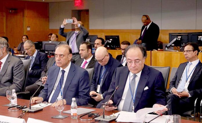 Federal Minister for Finance and Revenue Senator Muhammad Aurangzeb, accompanied by the Governor State Bank of Pakistan, attends the meeting of Managing Director IMF with Finance Ministers, Central Bank Governors, and Heads of Regional Financial Institutions of the Middle East, North Africa, Afghanistan, and Pakistan (MENAP)