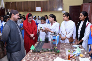 Students are performing during a function at Govt Girls High School Little Folks Jinnah Bagh