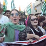 PPP leader Sharmila Farooqui along with other participants of the All Parties Hurriyat Conference participate in rally and chant slogans against Indian atrocities in IIOJK on Kashmir Black Day