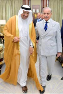 Prime Minister Muhammad Shehbaz Sharif, Minister for Investment of the Kingdom of Saudi Arabia Engineer Khalid bin Abdulaziz Al-Falih and Advisor at the Saudi Royal Court Mohammad Bin Mazyad Al-Tuwaijri arrives for a joint press conference on the sidelines of the 8th Future Investment Initiative Conference