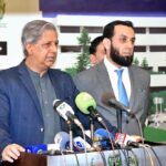 Federal Minister for Law and Justice Senator Azam Nazeer Tarar and Federal Minister for Information and Broadcasting Ataullah Tarar holding a joint Media talk