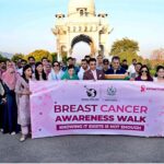 Joint Secretary MoITT, Ms. Saima Ahad, CEO of Universal Service Fund, Ch. Mudassar Naveed, and Oncologist Dr. Muhammad Farrukh lead the Breast Cancer Awareness Walk organized by the Universal Service Fund (USF) at Fatima Jinnah Park in the Federal Capital